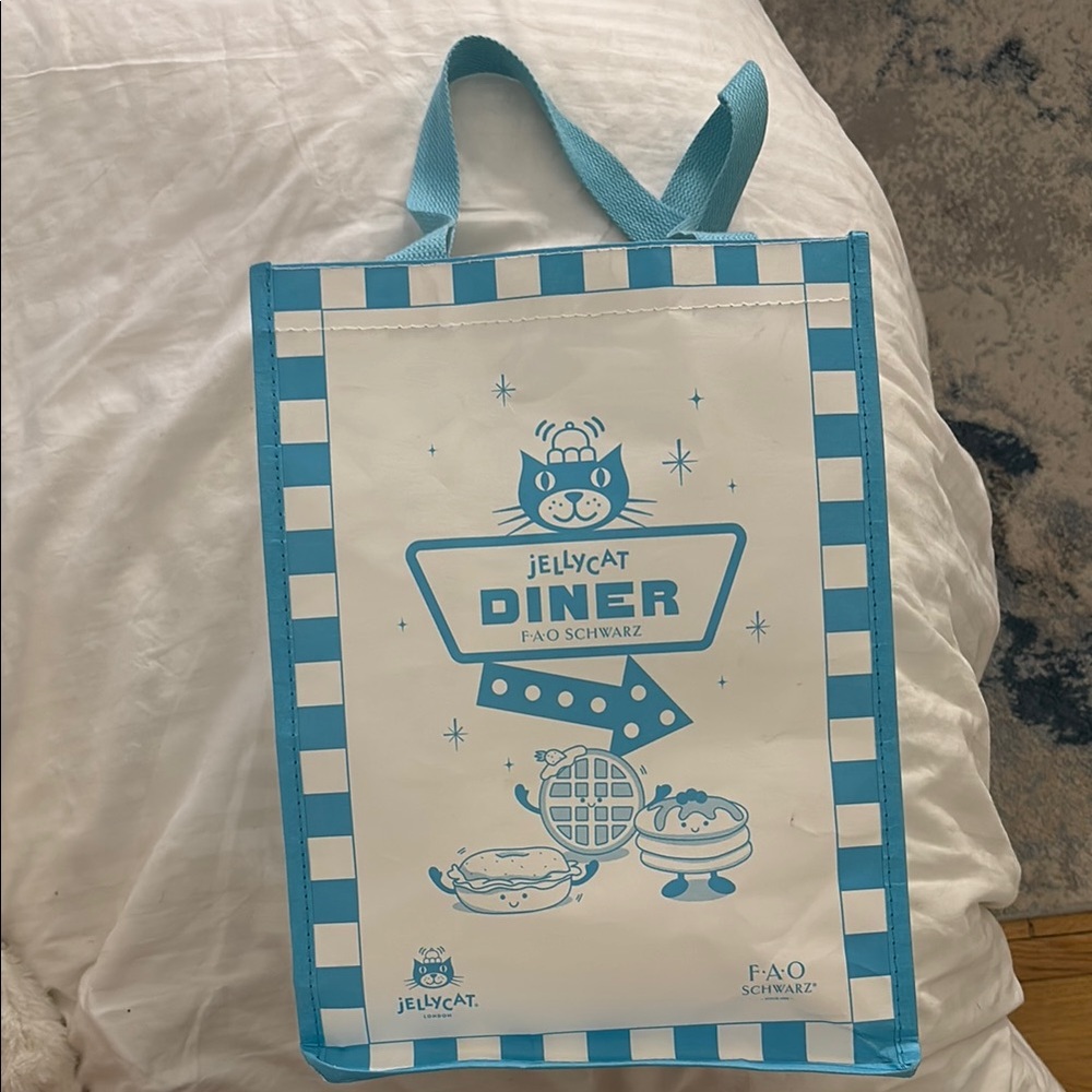 Jellycat Diner Tote Bag - Blue and White - FAO Schwarz NYC Jellycat Diner